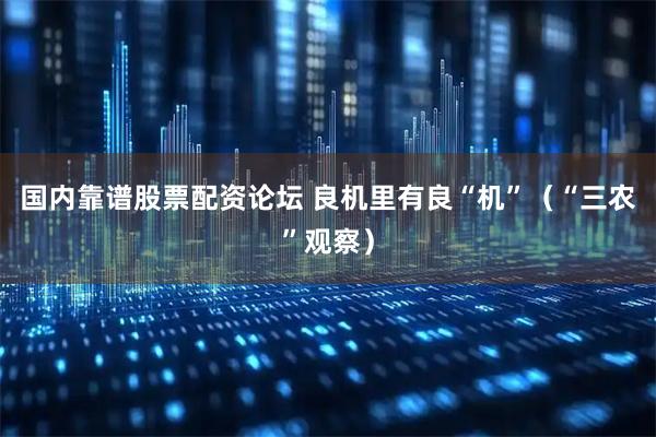 国内靠谱股票配资论坛 良机里有良“机”（“三农”观察）